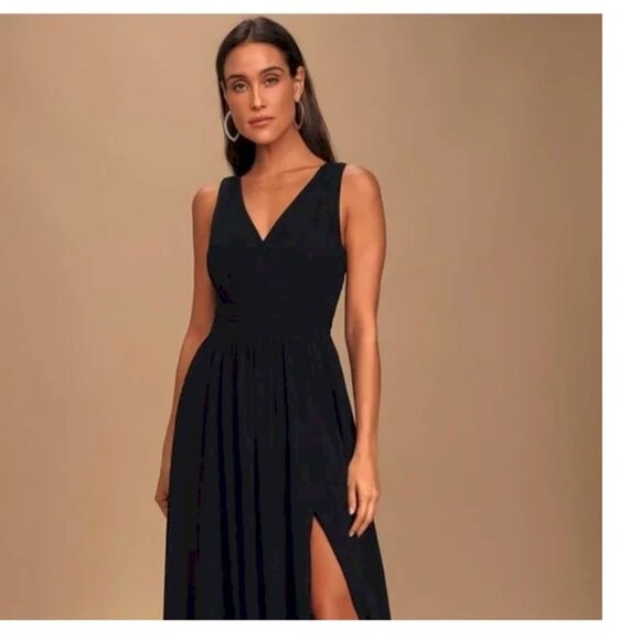 Lulus Thoughts of Hue Dark Navy Blue Surplice Maxi Dress Size Small NWOT - Picture 8 of 9